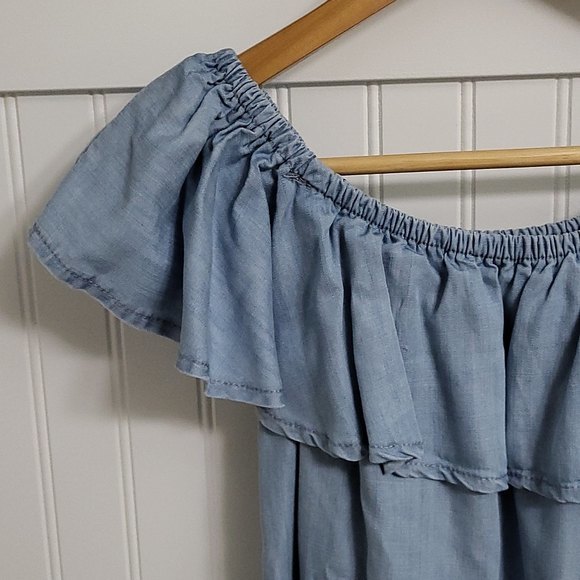 Lulu's Light Blue Chambray Off-the-Shoulder Dress "Standout Style" - Picture 5 of 8
